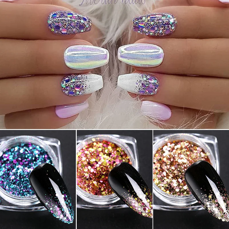 Блестки для ногтей BORN PRETTY AB декорация градиент пигмент блестящие хлопья дизайна