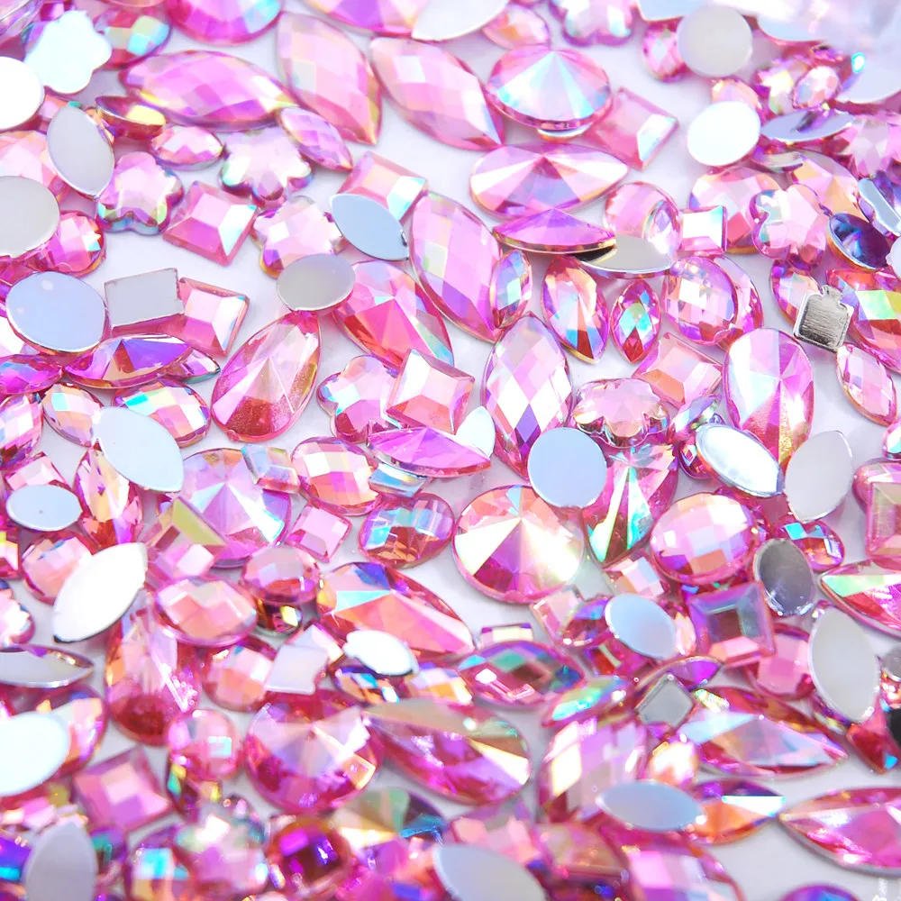 Sky Blue Glitter AB Nail Art Crystal Rhinestones - 300Pcs Mixed Shape Flat Back 3D Decoration Stones