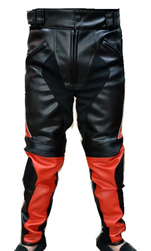 Мотоциклетные брюки из искусственной кожи мотоциклетные гоночные брюки локомотив мотокросса кожаные брюки - Цвет: Красный