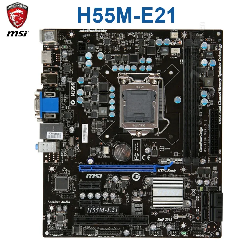 Материнская плата MSI H55M-E21 Intel H55 LGA 1156 DDR3 8 ГБ 1600 Core i7/Core i5/Core i3 Mainbaord | Компьютеры и