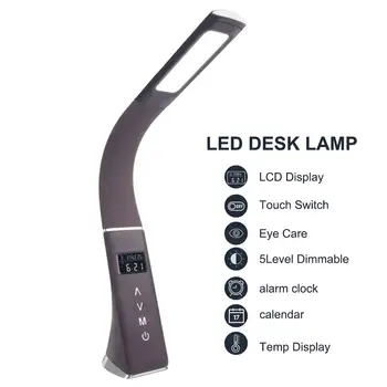 

LED Touch Table Lamp Dimmable Table Lamps Desk Light with Calendar Thermometer Time & Alarm Clock 3 Mode 5 Level for study work