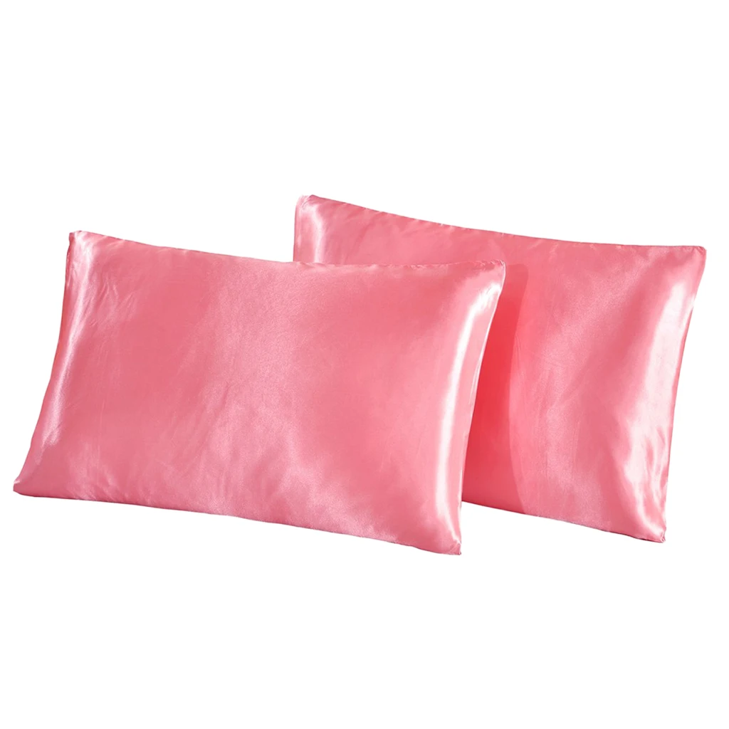 2 Pieces Solid Color Luxury Silky Bedding Pillowcases, Silk Pillows Case, US Size - Standard Twin/ Queen/ King