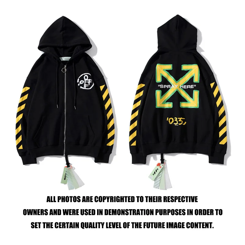 OFF-WHITE OW Limited граффити желтая стрела толстовка кардиган - Цвет: Черный