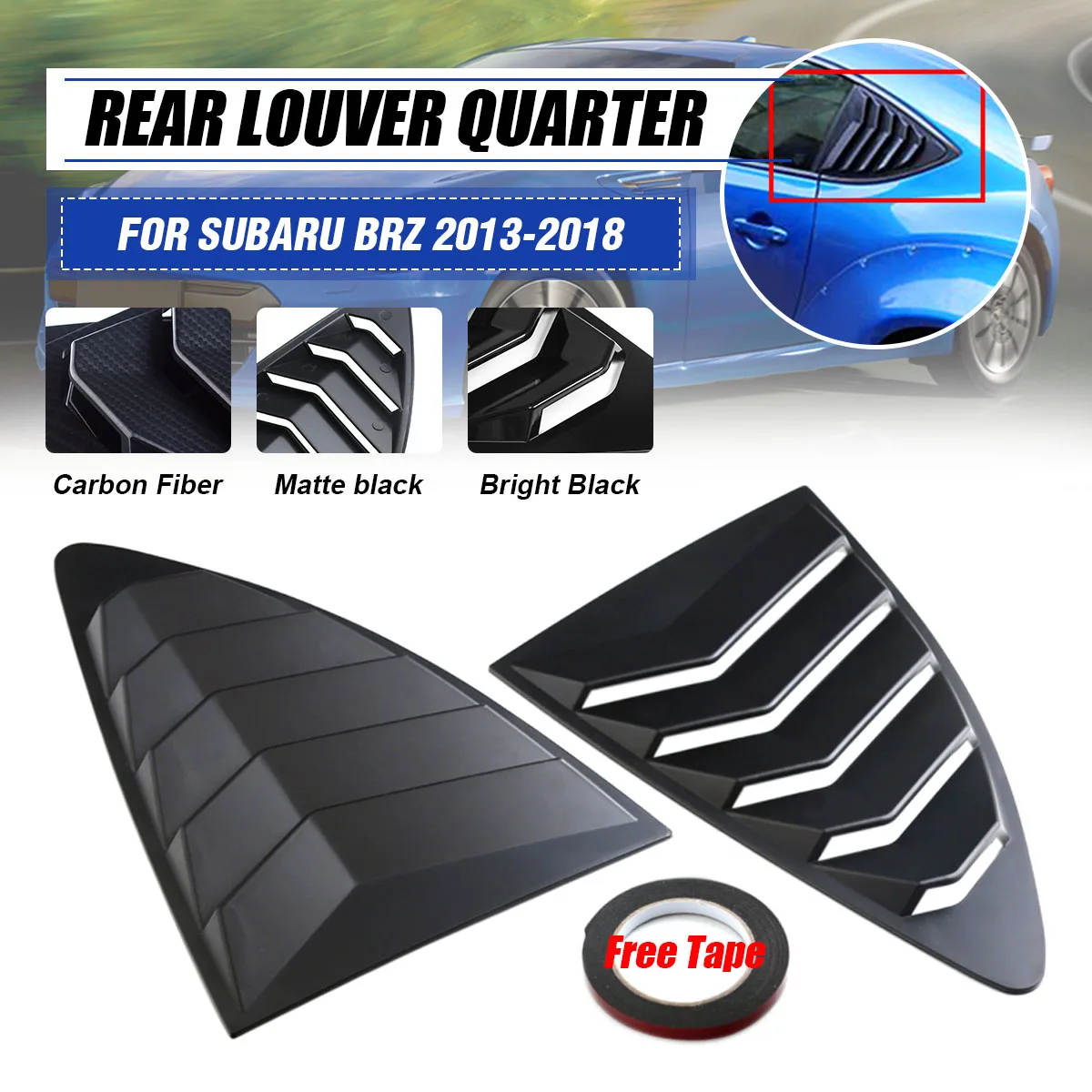 

2pcs Car Rear Louver Quarter Window Panel Black Plastic For Scion FRS for subaru BRZ for Toyota 86 GT86 2013-2018 ABS Stickers