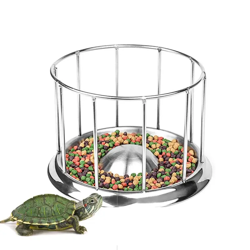 Cuenco alimentador de tortuga de acero inoxidable, dispensador de alimentos, herramienta de alimentación, suministro multifunción para reptiles y mascotas, plato de agua de tortuga