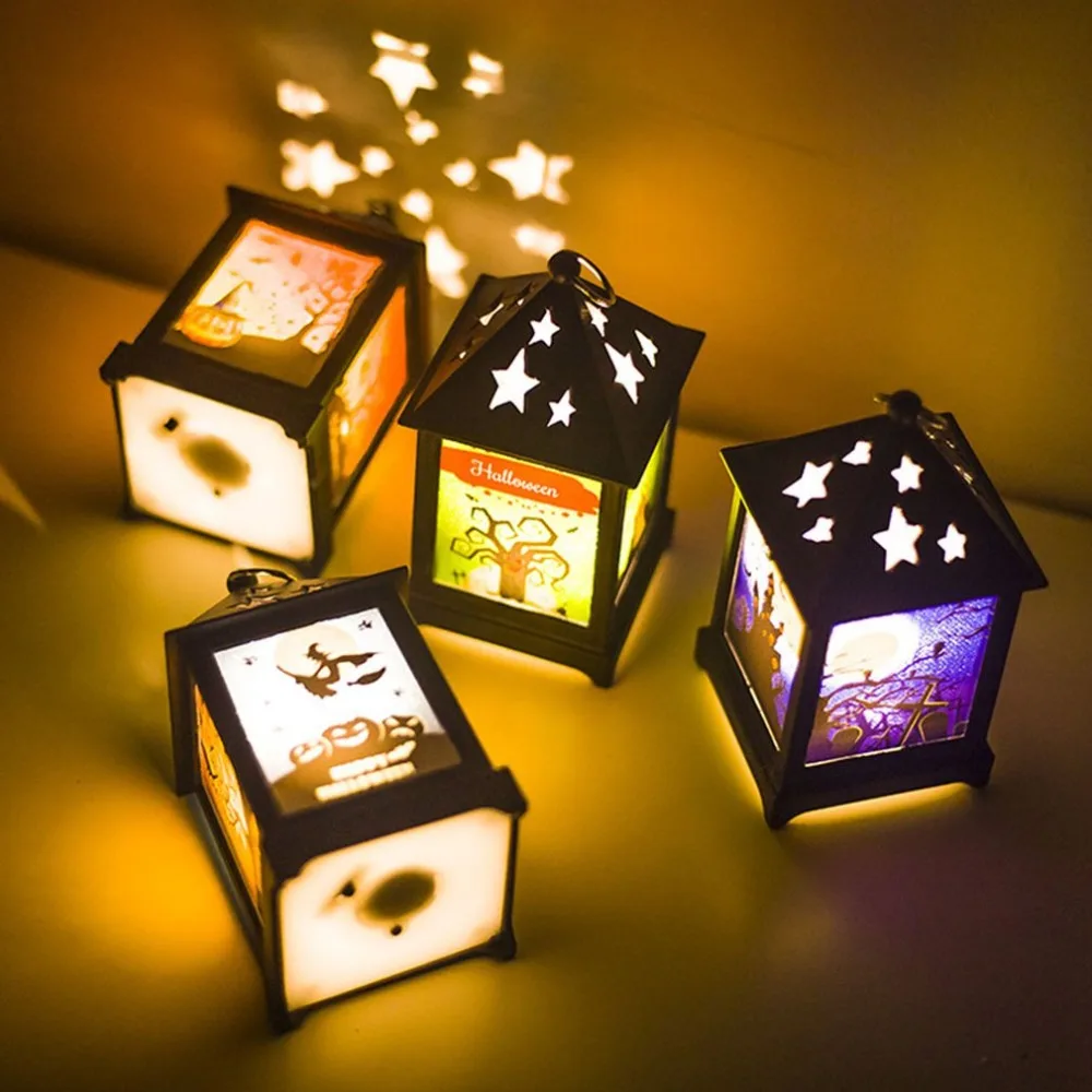 Halloween Decoration Props Led Candles Light Vintage Castle Bats Pumpkin Lantern Flame Lamp Scary Halloween Party Supplies