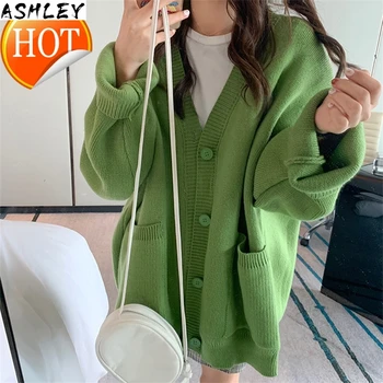 

Coat Solid Wool Color Loose Cardigan Sweater Mid-length Long-sleeved Sweater Coat Open Stitch Loose Oversize Japan Cute Pink