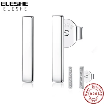 

ELESHE Minimalist 925 Sterling Silver Simple Bar Earrings for Women Geometric Square Dainty T Bar Stud Earrings Silver Jewelry