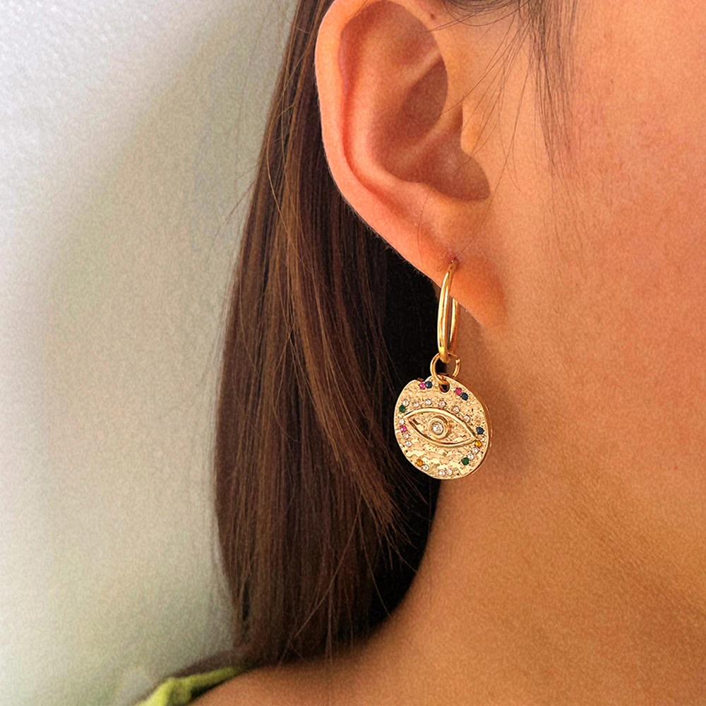 Trend Boho Blue Hollow Evil Eye Hoop Earrings for Women Gold Color Crystal Eyes Circle Huggies Hoop Earring Gifts Jewelry 2022