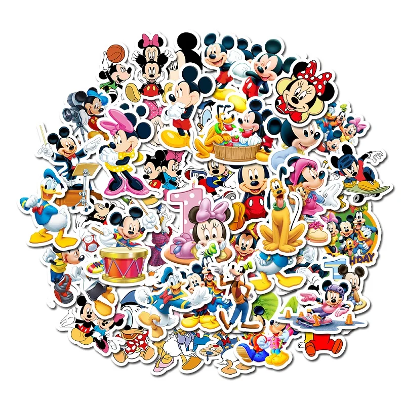 

50PCS Disney Cartoon Mickey Mouse Waterproof Sun Suitcase Guitar Notebook Trolley Case Car Sticker Kid Bubble Stickers Toy Gift