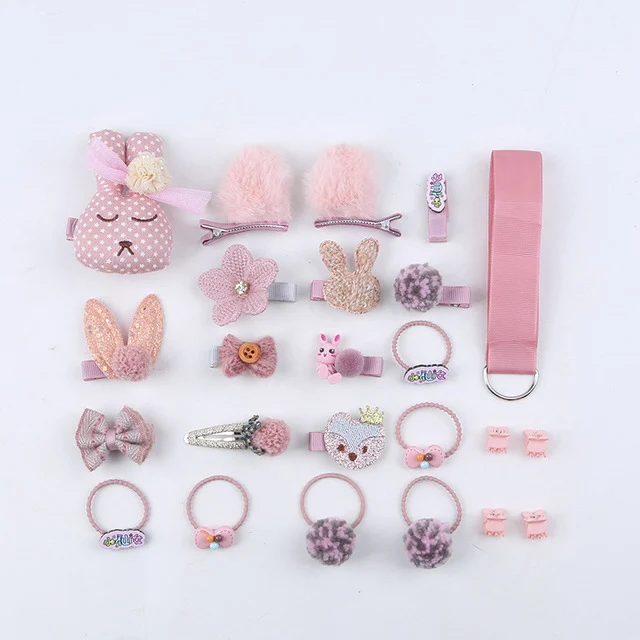 18/24 Pcs/Set Children Hair Clip Set Baby Head flower Fabric Bow Barrettes Hair clips Girl Elastic hair Headband Headdress Gift 24pcs--C