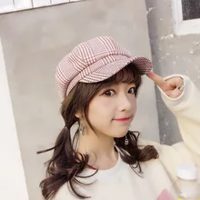 Женские Восьмиугольные шапочки, новые полосатые шапки для дам, винтажные береты в Корейском стиле, осенне-зимний Ретро берет, модная женская кепка Newsboy