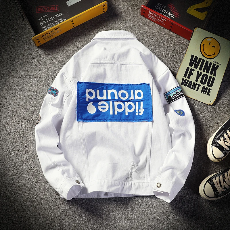 

2019 Autumn And Winter Men's New Casual Stitching Contrast Color Letter Lapel Jacket Loose Temperament Trend Cotton