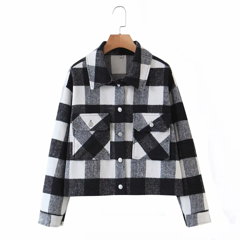 

Nice Vintage Woman Oversized Plaid Patchwork Short Woolen Coat New Spring Vogue Ladies Loose Soft Jackets Female Chic Outwear