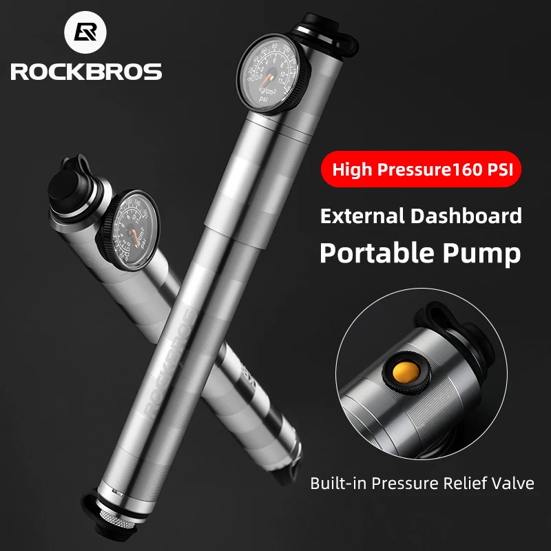 ROCKBROS High Pressure Bicycle Pump CNC Aluminum Alloy Dustproof Barometer AV/FV Ultralight Portable Inflator Bike Accessories | Спорт и