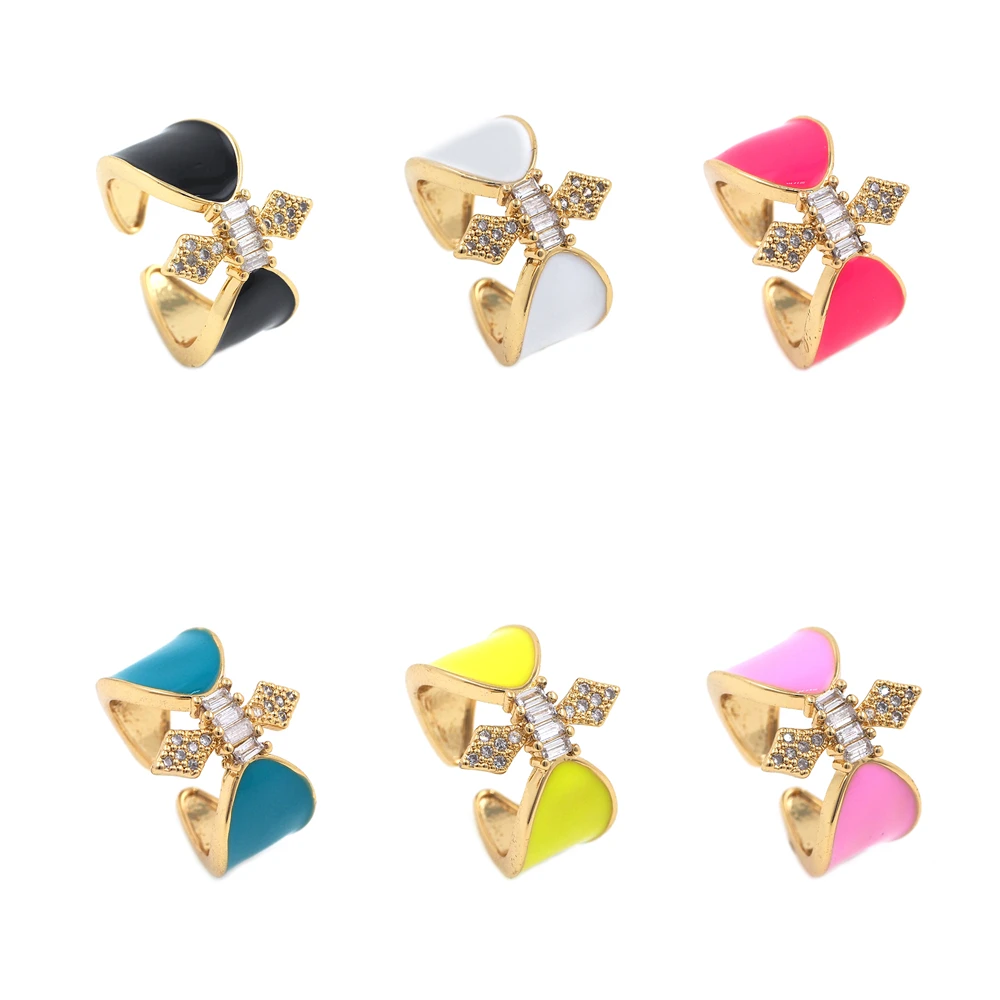 

2021 New Electroplating Color Enamel Ring Zircon Cross Ring Opening Adjustable Punk Style Jewelry Pendant For Men And Women