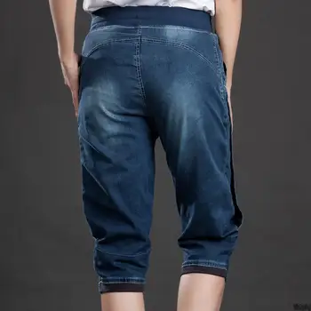 

New Plus size jeans ladies summer elastic waist loose denim harem pants kilogram calf pants denim trousers stretch jeans