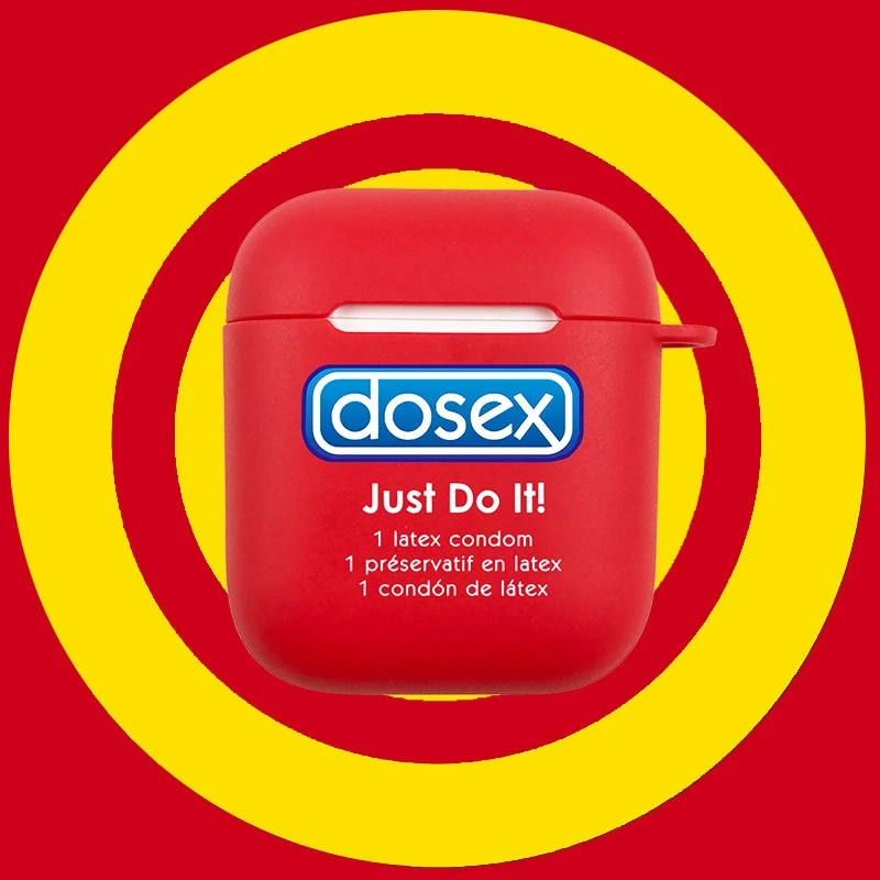 Забавный презерватив Dosex, матовые мягкие ТПУ чехлы для наушников для Apple Airpods 1/2, интересные Защитные чехлы для наушников, аксессуары для кожи - Цвет: Красный