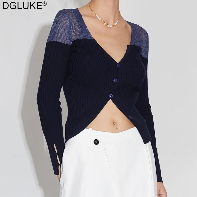 

DGLUKE 2020 New Sexy Long Sleeve Knitted Asymmetric Sweater Casual Patchwork Color Block Slim Pullover Jumper Autumn Winter Tops