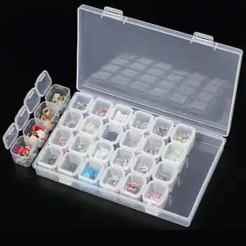 

28 Slots Nail Art Storage Box Plastic Holder For jewelry Rings Rhinestone Diamond Painting Organizer Transparent X6X2066