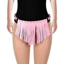 Сексуальная юбка кожа розовый женское нижнее белье с бахромой портупея для женщин ремни панк готика выдалбливают фестиваль танец Лето регулируемый поводок