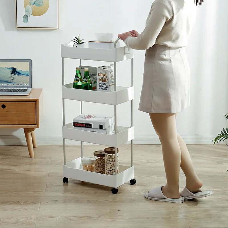 

RASABOX - 4-Tier Rolling Utility Cart Storage Shelves Multifunction Storage Trolley Service Cart, Wheels Easy Assembly