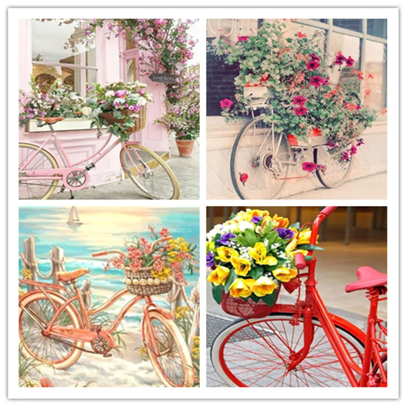 

Diamond Painting Flower With Bicycle Diamond Embroidery Scenery Picture Diamond Cross stitch Home Decoration birthday Present