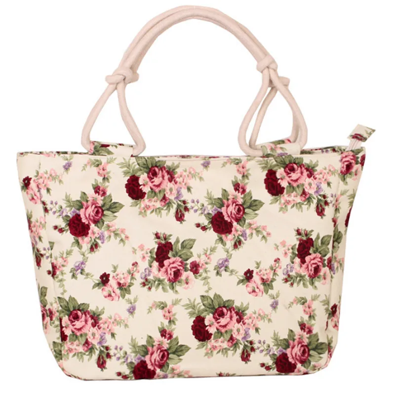 

China Wholesale Women Bag Flower Printing Canvas Bag Ladies Handbag Tote Bag Guangzhou Factory