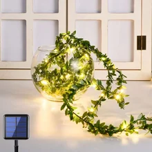 Garland Solar Copper Wire LED Fairy Tree Leaf String Lights, Used for Christmas Wedding Party Garden Window Sill Decoration