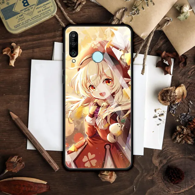 Glass Case for Huawei P30 Lite P40 Pro P Smart Z P20 Y7 Y9 Tempered Coque Y9a Honor 9X 20 Smartphone Housing Genshin Impact Cute T06