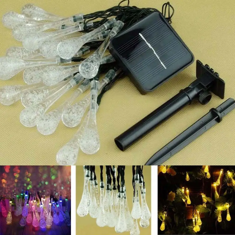 

20 LED Water Drop LED String Light Solar Powered Flower Lamp Solar Christmas Lighting White Blue RGB Color for Christmas Party