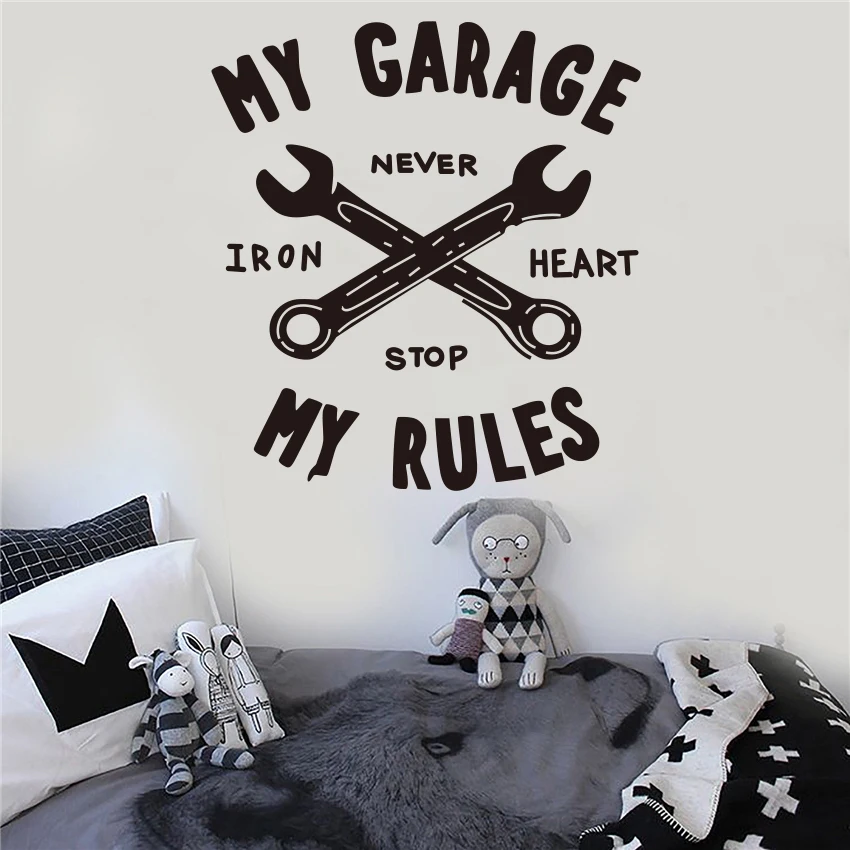 Ключ дюймовый стандарт &quotgarage rules&quot Домашний декор Настенная Наклейка в детскую