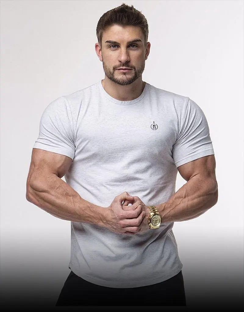 Muscle Dr. Европа и Америка братья рекламируют мужчин t Стиль Спорт Фитнес с коротким рукавом мужчин Slim Fit вырез лодочкой все-Хлопок T-s