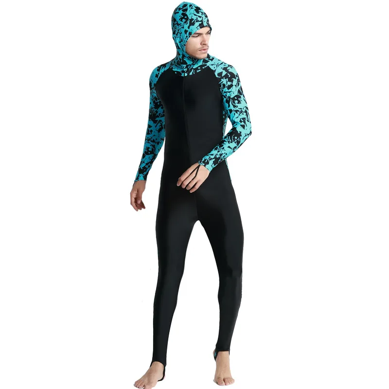 Men Blue 1009 SBART UPF 50+ лайкра цельный Рашгард С Капюшоном Водолазный костюм анти УФ с длинным рукавом Купальники для серфинга костюм для мужчин и женщин Защита от солнца - Цвет: Men Blue 1009