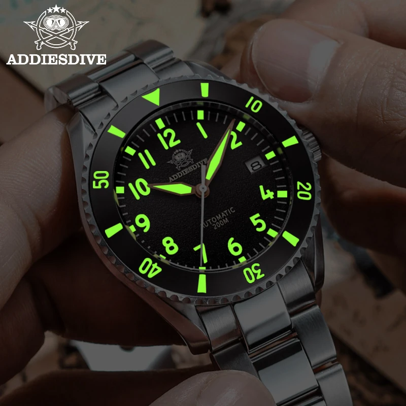 AddiesDive luxury Pilot men's watch sapphire crystal NH35  automatic watches super luminous Ceramic bezel retro 200m diver watch