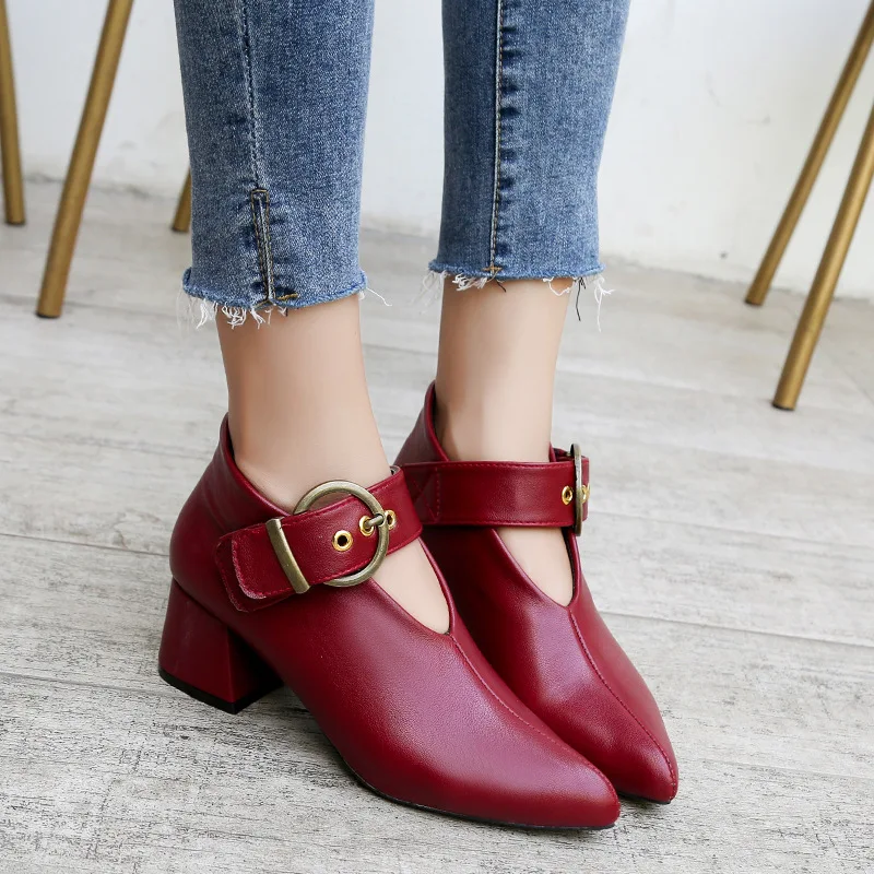 

2018 Autumn And Winter New Style Korean-style Versatile Chunky-Heel Semi-high Heeled Belt Buckle Moccosins Casual Shoes WOMEN'S