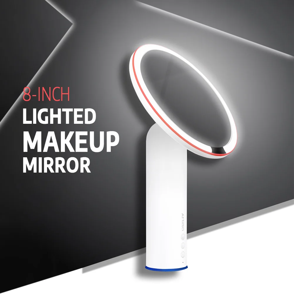 AMIRO 8 дюймов освещенное зеркало для макияжа светодиодный светильник с солнечным светом Регулируемая 6 уровневая яркость косметическое зеркало для макияжа