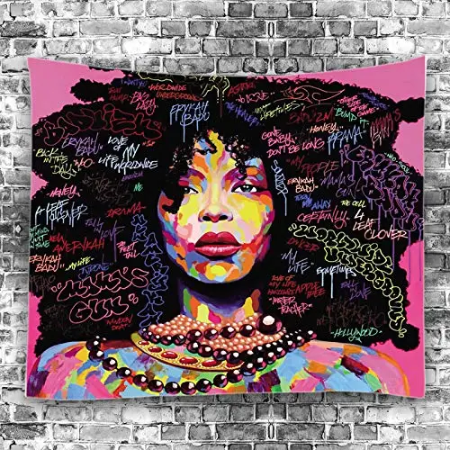

African American Black Girl Colourful Print Wall Hanging Tapestries Indian Polyester