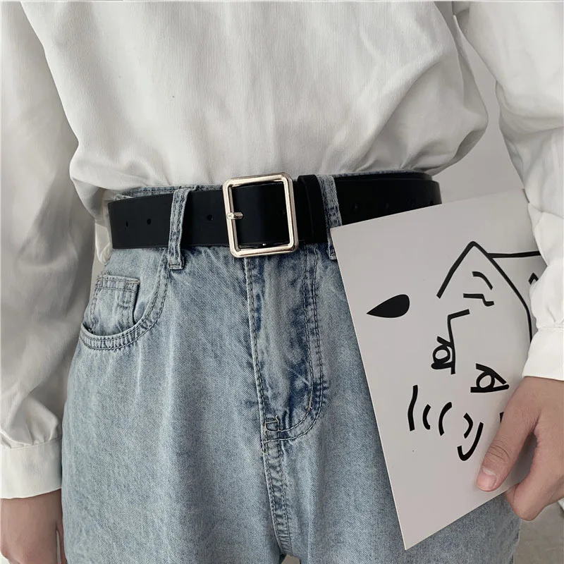 2021 PU Leather Belt For Women Square Buckle Pin Buckle Jeans Black Belt Chic Luxury Brand Ladies Vintage Strap Female Waistband