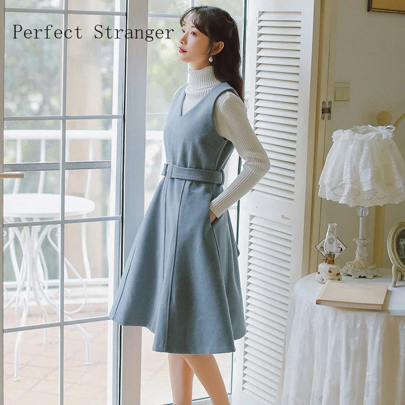 2020 Autumn Winter New Arrival Hot Sale Sundress Women Solid Color Woolen Dress