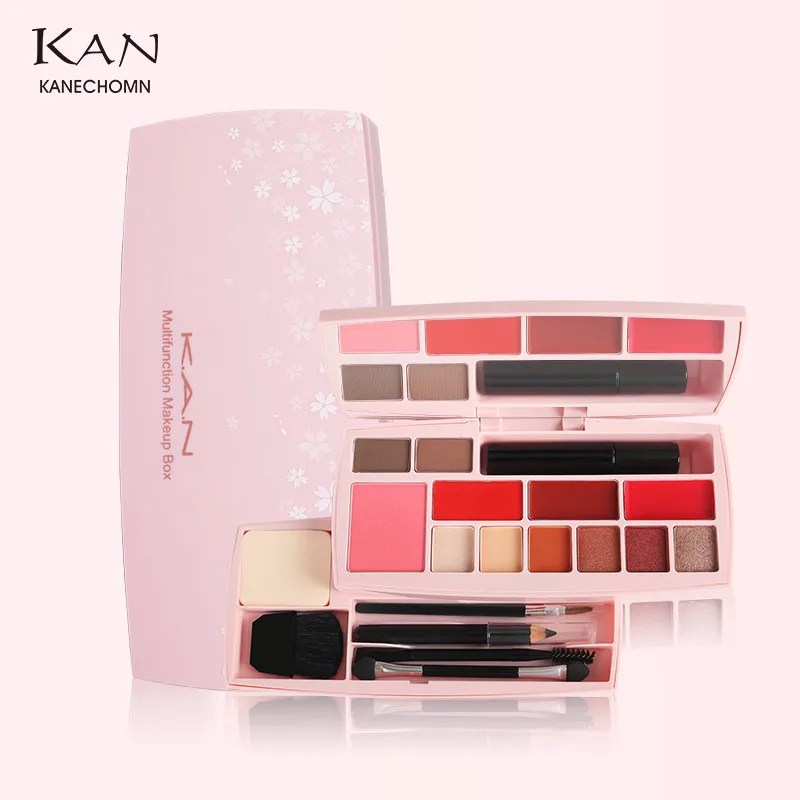 

KAN Multifunction Makeup Set Double Layer Contains Eyeshadow Lipstick Eyebrow Foundation powder Blusher Mascara with Brush