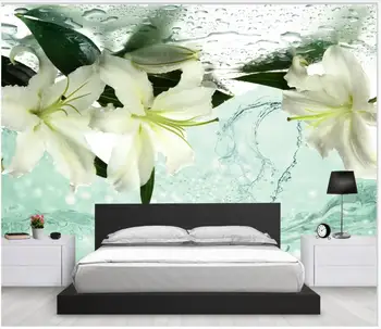 

Custom photo wallpapers 3d mural wallpapers Refreshing simple waterdrop lily flower mural for bedroom TV background wall papers