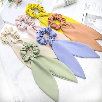 

6pcs/lot Solid Color Chiffon Elastic Hand Band with Streamer for Girls High Quality Summer Soft Ponytail Hair Tie for Women