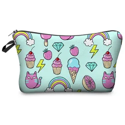 Makeup Pouch Cartoon Print Purse Pencil Bags Rainbow Ice Cream Print Creativity Make Up Organizer Vintage Makeup Travel Bag