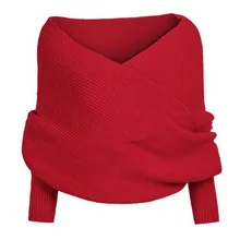 Вязаные зимние теплые элегантные вечерние красные женские одноцветные шарфы с рукавом «кроше», вязаные длинные мягкие накидки, манто для женщин#445