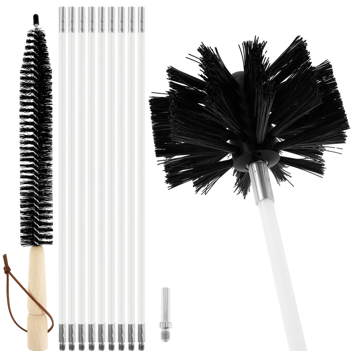 Chimney Typhoon Juego de Barrido eléctrico 1 Brush Head Cepillo Original para Chimenea Kit de Herramientas de Limpieza Rotatoria con Varillas Flexibles de Nailon 400mm 9 Rods