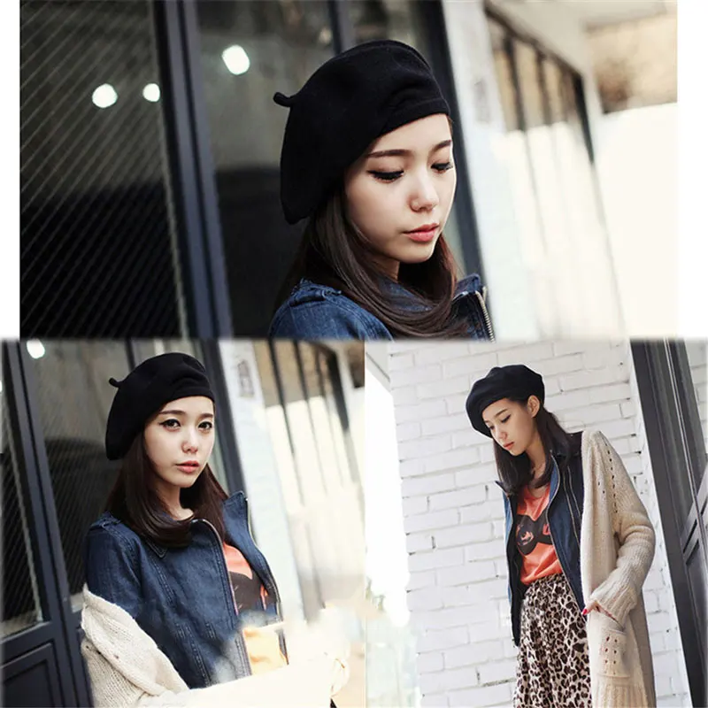 Women Autumn Winter Wool Fashion Berets Solid Color Caps Beanie Hat Bonnet Warm Walking For Girls Flat Cap Felt | Аксессуары для