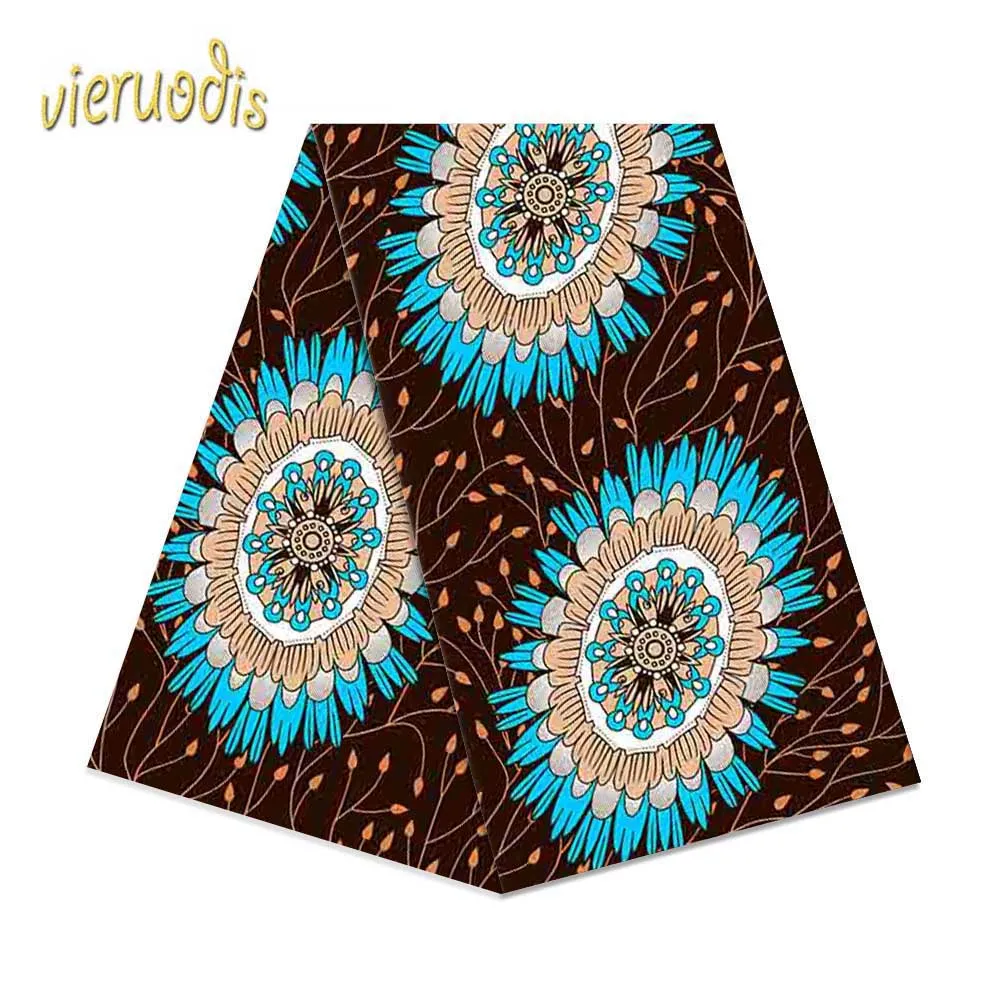 

6 Yards African Wax Fabric 100% Cotton Material Dashiki Printed Real Floral for Dress Nigerian French Embroidered A000285