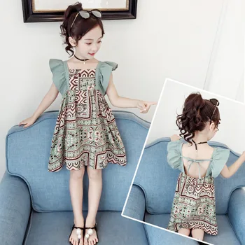 

Teenage Girls Flare Sleeveless Dresses Summer Chinese Style Backless Green Dress for Children Sundress Clothing 9 10 11 12 13 14