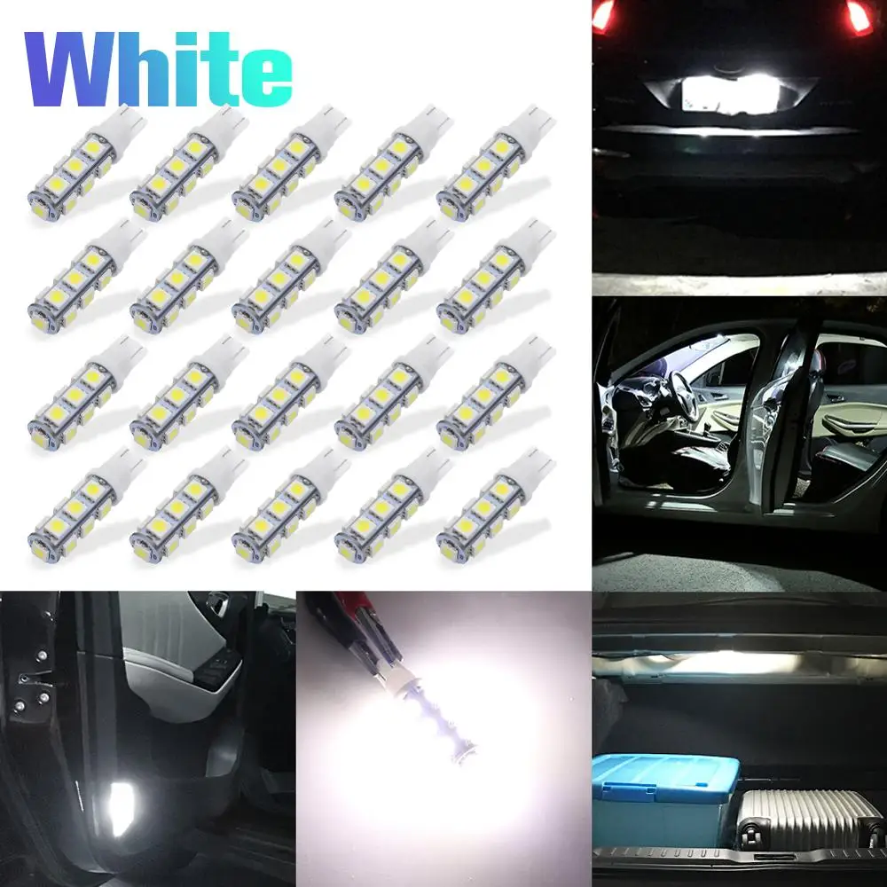 20pcs 5-Colors W5W 13 SMD 5050 LEDs 194 168 152 Reading Door Light DC 12V For Car Interior Wedge Lamp License plate Bulbs | Автомобили и